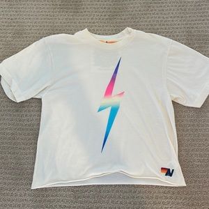 Rainbow lightning bolt Aviator Nation tee shirt